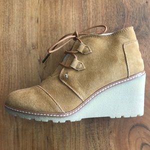 Toms Tan Suede Wedges with Lace-Up Front